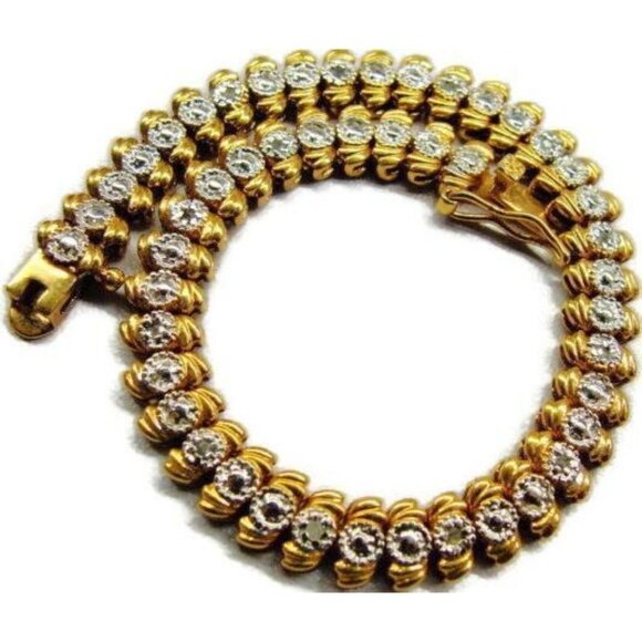 7" Vtg Tennis Bracelet Gold Plated 925 Sterling Silver Simulated Cubic Zirconia - Picture 1 of 12